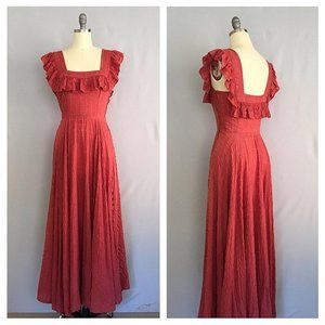 Terracotta dress | 1940s maxi ruffle dress | s - m